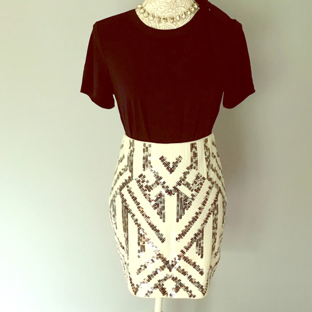 Express Aztec Sparkle Sequin Stretch Pencil Skirt